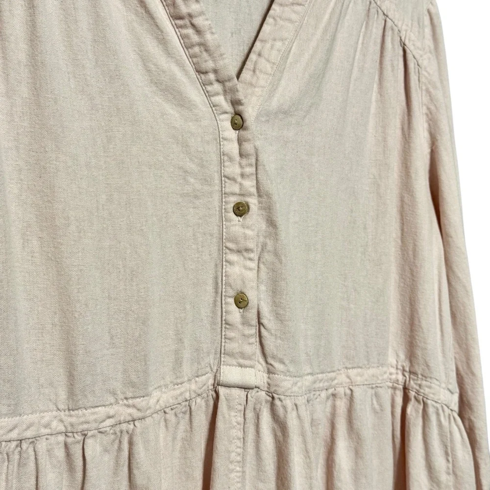 ZARA Linen Blend Pink Pastel Tiered Babydoll Button Collared Neckline Mini Dress - Picture 6 of 10